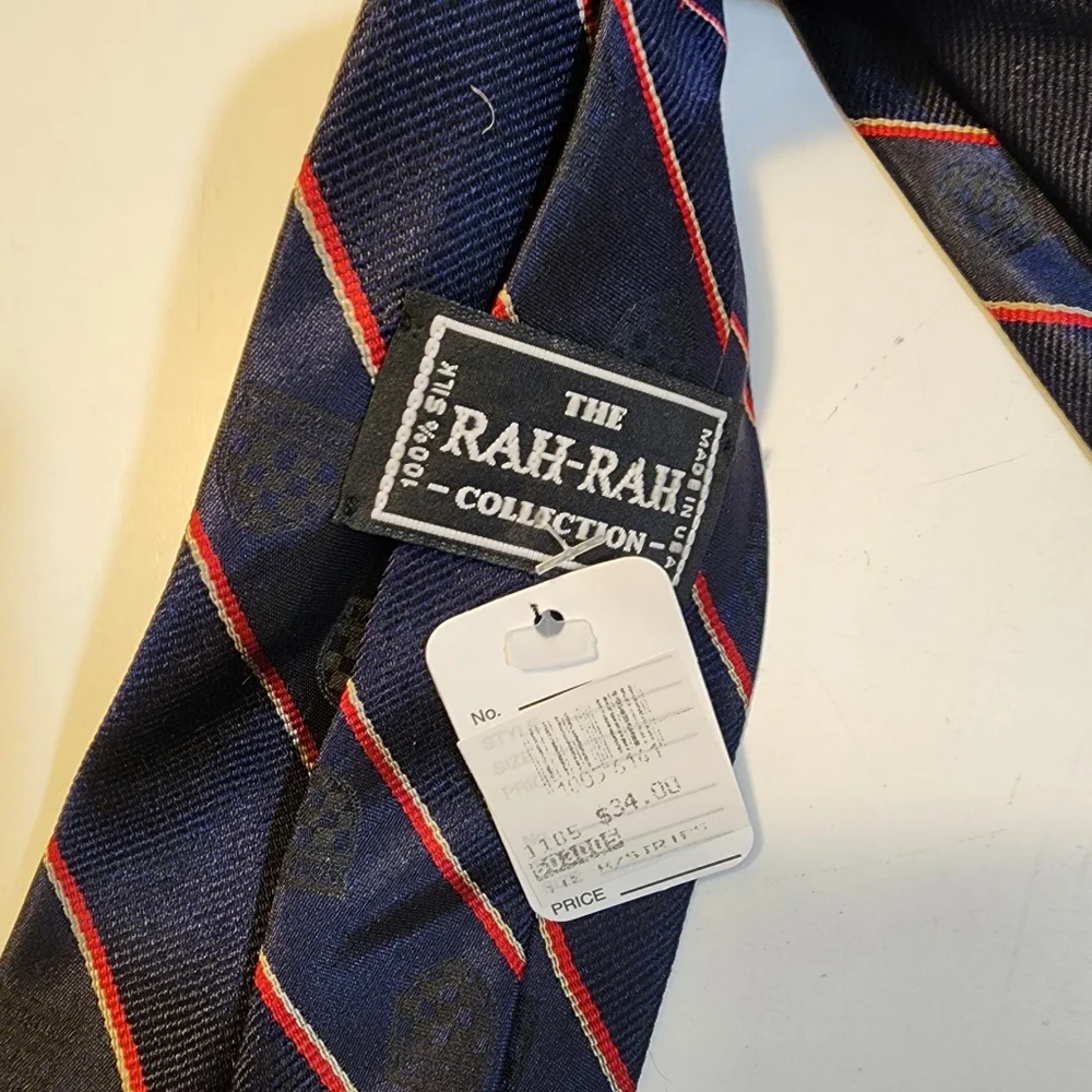 THE RAH RAH Collection Navy Blue Striped Silk  Tie with Richmond Accents
